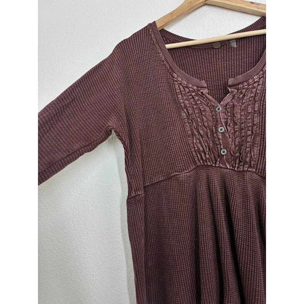 Free People Jolene Dress Womens Small Red Thermal Henley Trapeze Tunic Mini